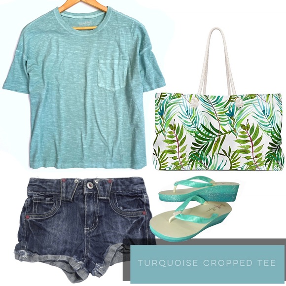 Tops - Jade Turquoise Cropped Pocket Tee Shirt